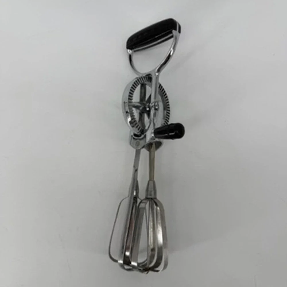 Vintage EKCO Hand Crank Egg Beater Stainless Steel USA Black Handle 12 Inch